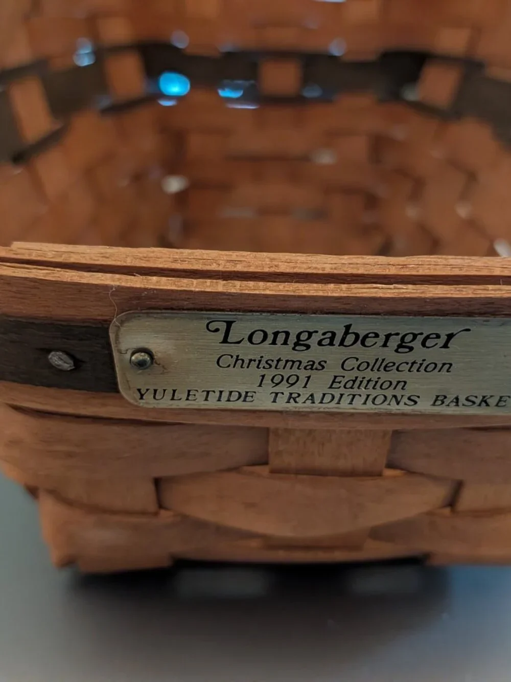 Longaberger 1991 Yuletide Traditions Christmas Basket Green Bands Sleigh